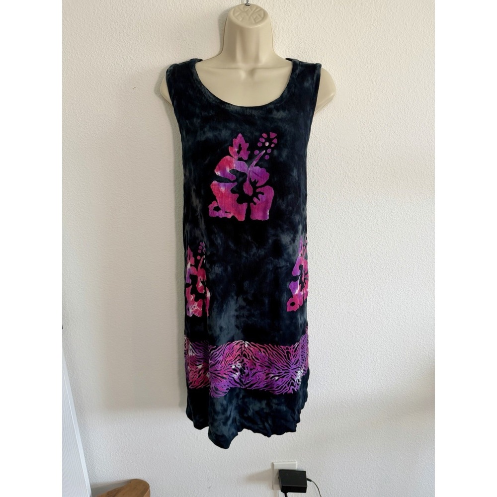Hibiscus Collection Hawaii Dress Black Floral Tropical Resort Cover Up One Size